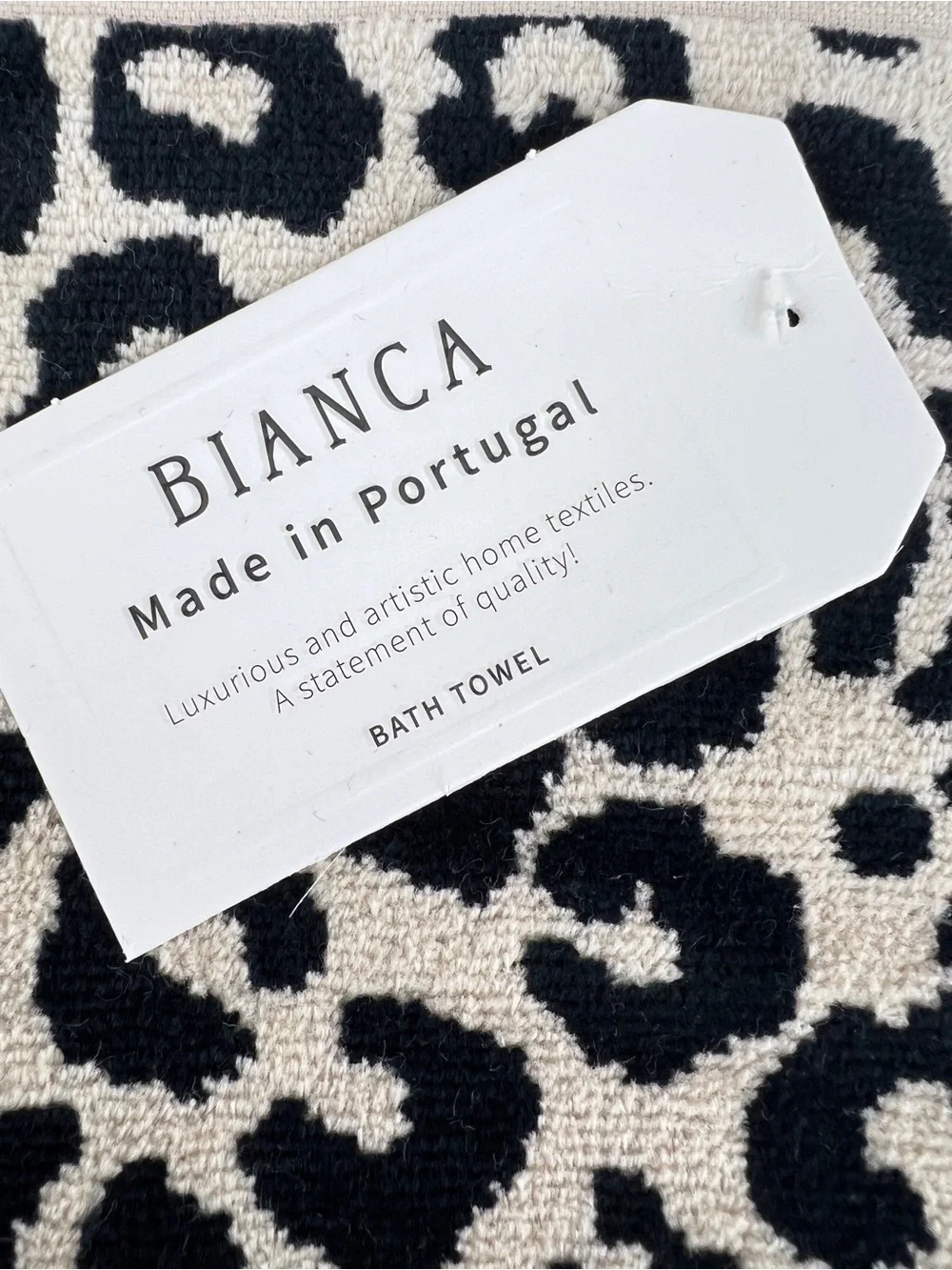Bianca Bath Towel Set Luxurious Beige Black Leopard Print Velour Cotton 2 pc NEW